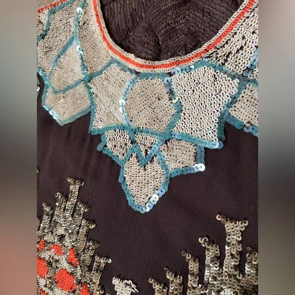 All Saints Spitalfields Luxe Sheer Silk Sequin Native American Southwestern Top - Picture 3 of 8